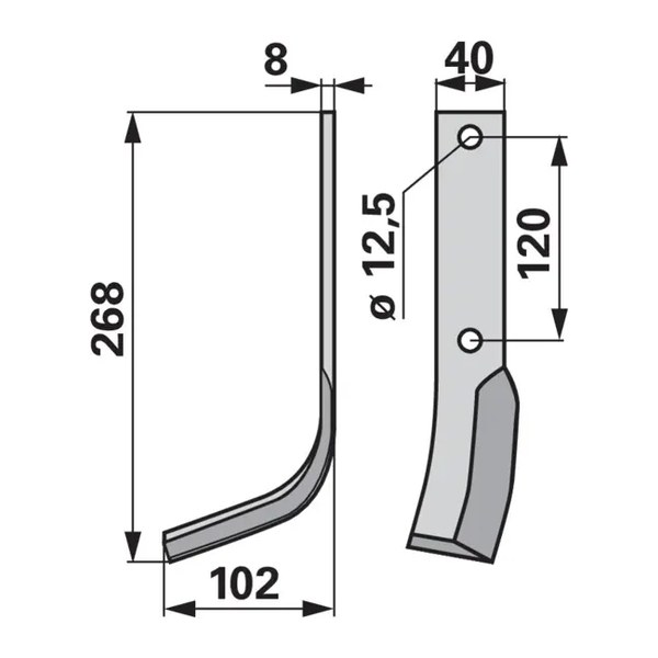 Nož freze Krone 268/40/102/120/8 fi 12.5 (levo), kat. br. 6202 — PlugekS