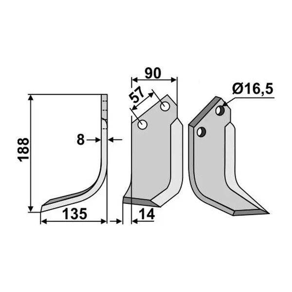 Nož freze Kuhn 188/16.5x57/90 (levo), kat. br. 6209 — PlugekS