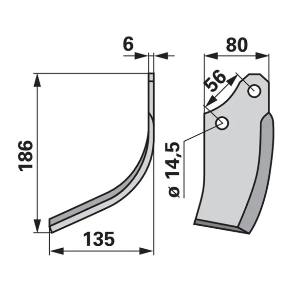 Nož freze Maschio 186/135/80/56/fi14.5 (levo), kat. br. 6221 — PlugekS